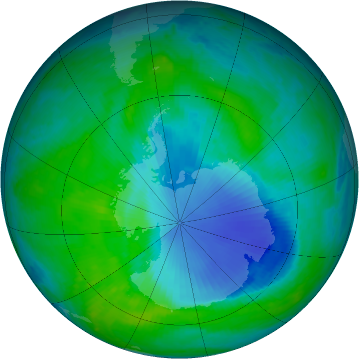 Antarctic ozone map for 19 December 1999